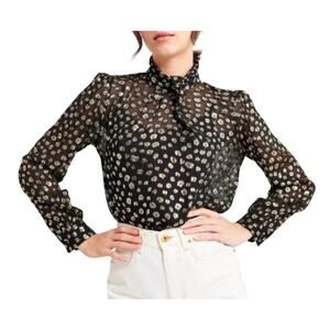 Mille Resort & Travel Long Sleeve Blouse Metallic Gold and Black Size XS Elegant